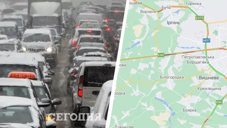 100-километровая царь-пробка под Киевом. На трассах застряли сотниавтомобилей (карта)