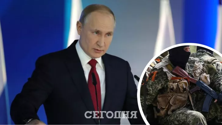 Президент РФ Владимир Путин (слева) и боевики на Донбассе (справа). Фото: коллаж "Сегодня"