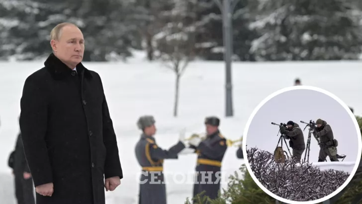 Путина на кладбище охраняли снайперы. Коллаж "Сегодня"
