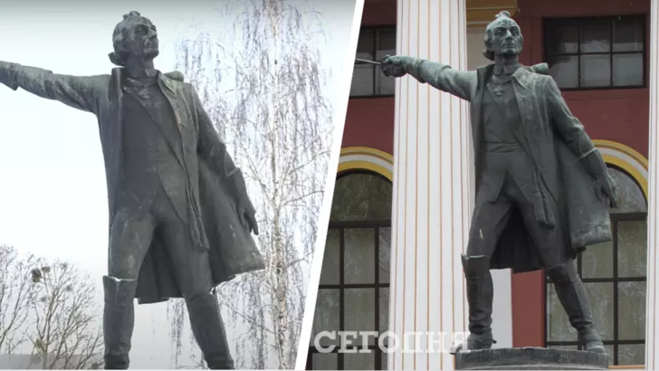 В Полтаве демонтировали монумент Александру Суворову. Фото: коллаж "Сегодня"