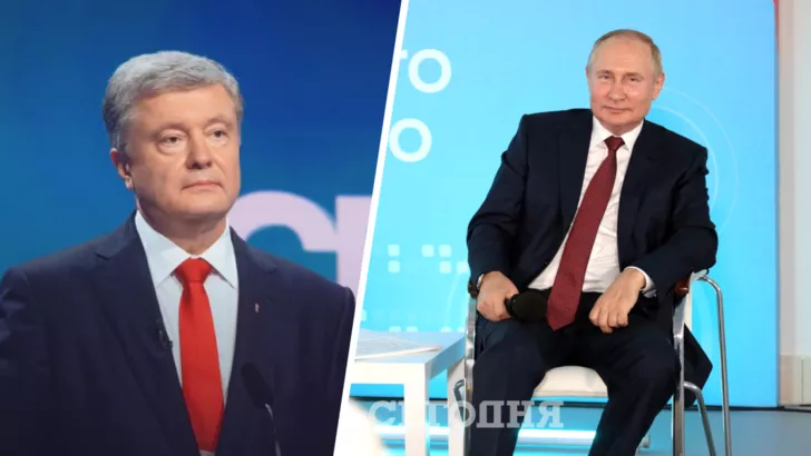 П'ятий президент України Петро Порошенко (ліворуч) та президент Росії Володимир Путін (праворуч).