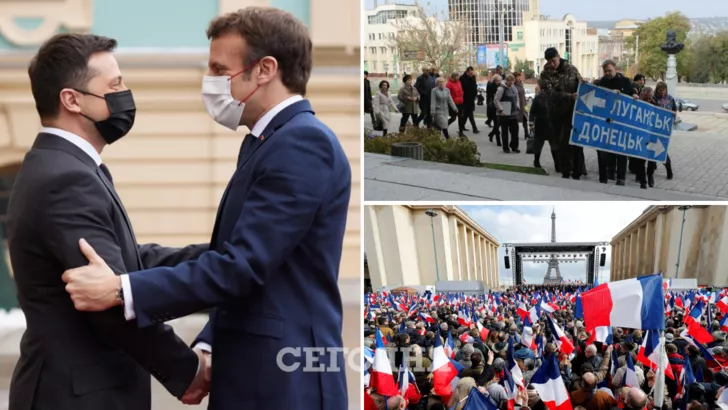 Макрон в роли переговорщика по Донбассу продемонстрирует авторитет Франции на международной арене. Фото: коллаж "Сегодня"
