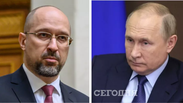 Денис Шмыгаль (слева) и Владимир Путин (справа). Фото: коллаж "Сегодня"