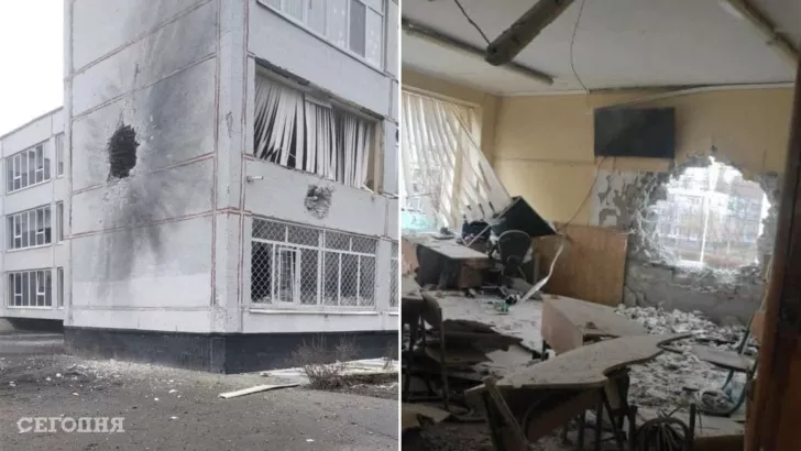 Повреждения школы в Харькове