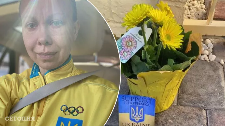 Цветы от неизвестного для первой олимпийской чемпионки Украины Оксаны Баюл