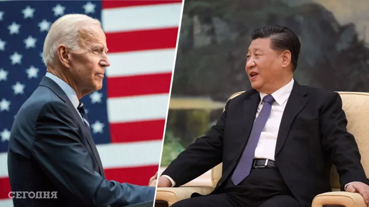 Президент США Джо Байден (слева) и глава Китая Си Цзиньпин (справа).