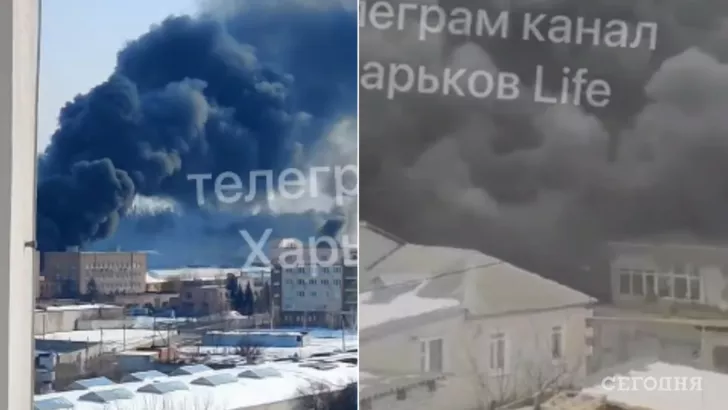 Пожарные некоторое время не могли выполнять свою работу из-за обстрелов/Фото: Telegram-канал "Харьков Life", коллаж: "Сегодня"