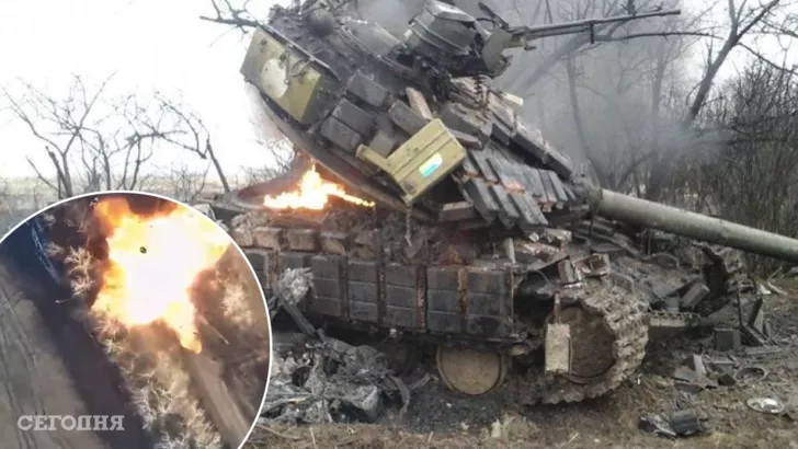 ЗСУ знищили черговий танк російських загарбників. Фото: колаж "Сьогодні"