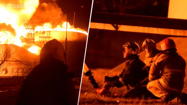 Тушение пожара на нефтебазе в Ровенской области