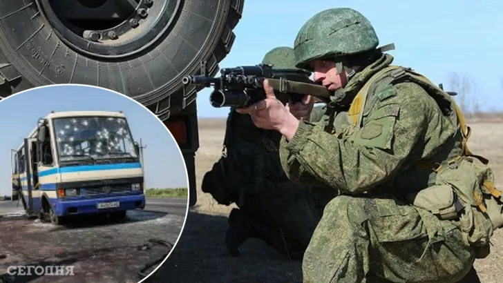 Российские военные расстреляли автобусы с гражданскими волонтерами под Черниговом. Фото: коллаж "Сегодня"