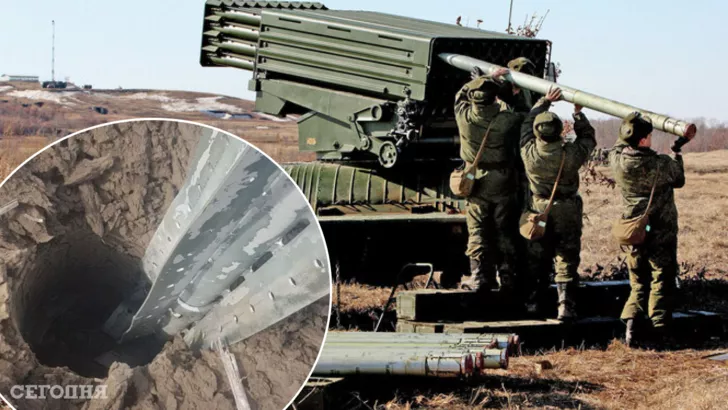 Російські окупанти зарядили РСЗВ "Торнадо-С" ракетами з касетними боєприпасами. Фото: колаж "Сьогодні"
