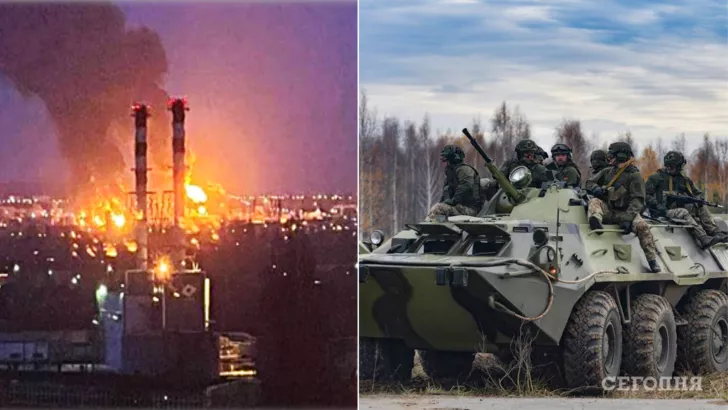Пожар на нефтебазе повлияет на обеспечение войска РФ/Фото: коллаж: "Сегодня"