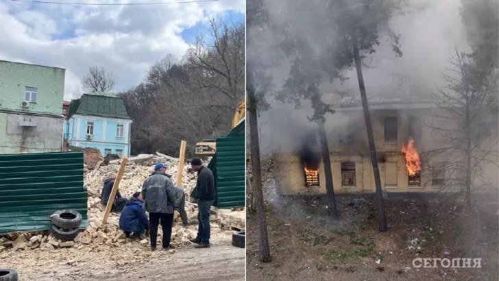 Эти дома в Киеве пострадали не от бомбежек российских оккупантов - свои уничтожают/ коллаж "Сегодня"
