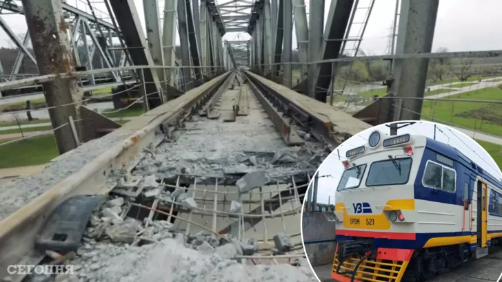 Железнодорожники чинят мост, который взорвали российские оккупанты