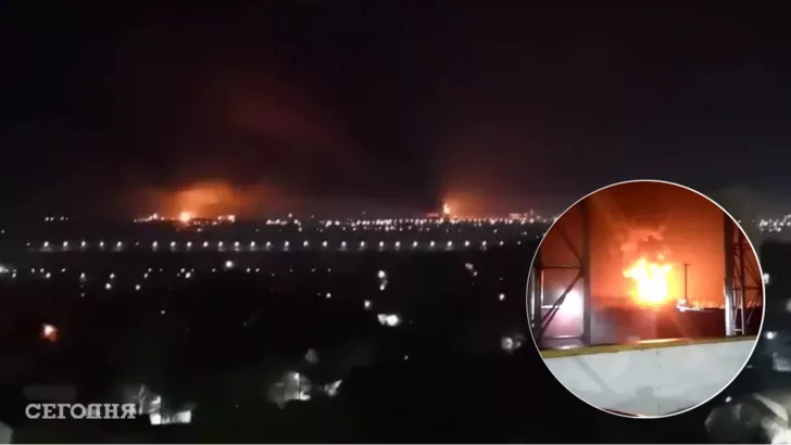 Пожар на нефтебазе в Брянске. Фото: коллаж "Сегодня"