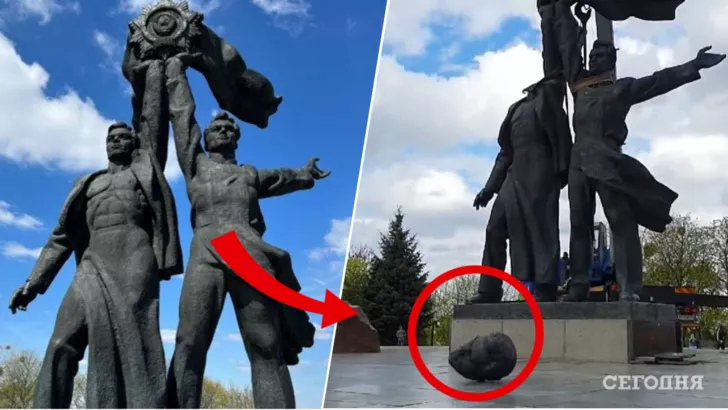 Скульптуру в центре Киева начали демонтировать / Коллаж "Сегодня"