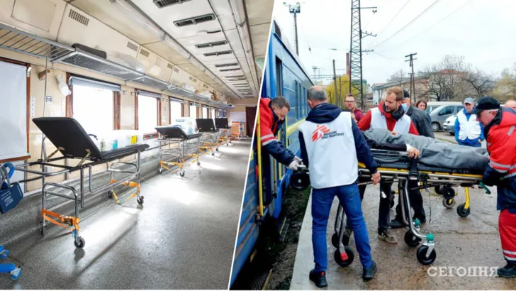 26 апреля поезд привез во Львов 25 пациентов разной степени тяжести/Фото: "Укрзализныця"/Руслан Литвин, коллаж: "Сегодня"
