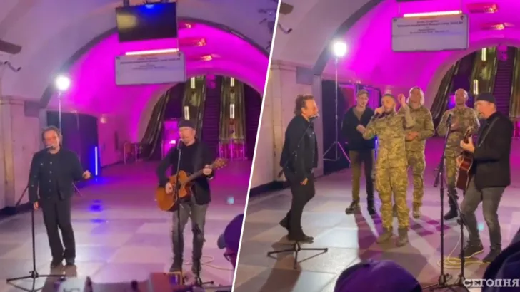 Музыканты из U2 дали мини-концерт на станции метро "Хрещатик"