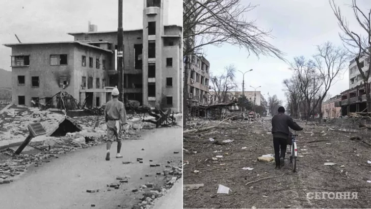 Российские оккупанты разрушили Мариуполь почти как Хиросиму. Фото: коллаж "Сегодня"