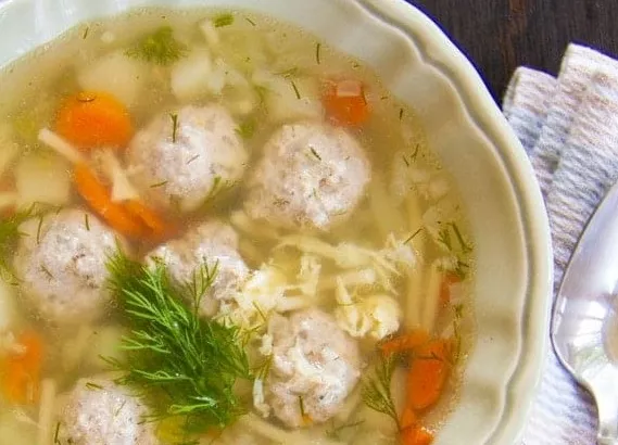 Soup with meatballs for dinner