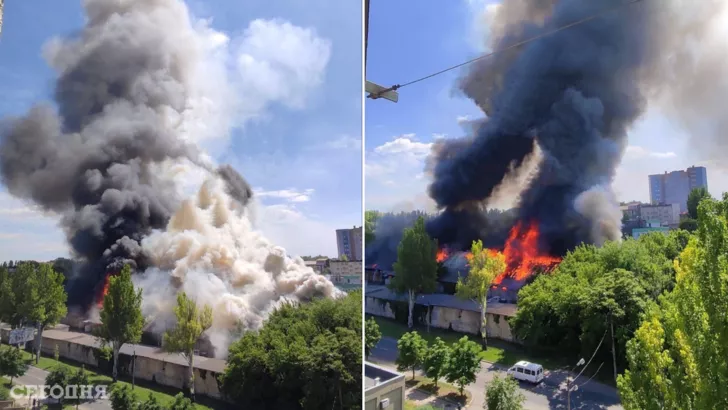 Пожар в Донецке из-за обстрела