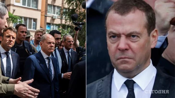 Дмитрий Медведев высказался о приезде лидеров Франции, Германии, Италии и Румынии в столицу Украины. Фото: коллаж "Сегодня"