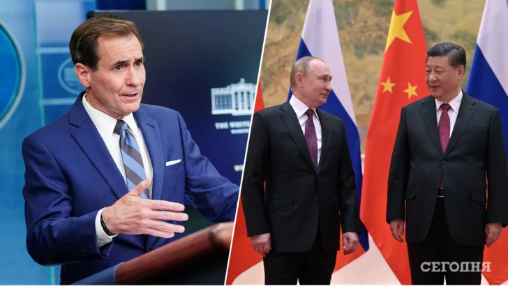 Кирби рассказал, как Китай поддерживает РФ/Фото: REUTERS/Sarah Silbiger, ALEXEI DRUZHININ/Sputnik/AFP via Getty Images. Коллаж: "Сегодня"