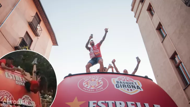 The Girona celebration almost ended with the girl falling off the bus