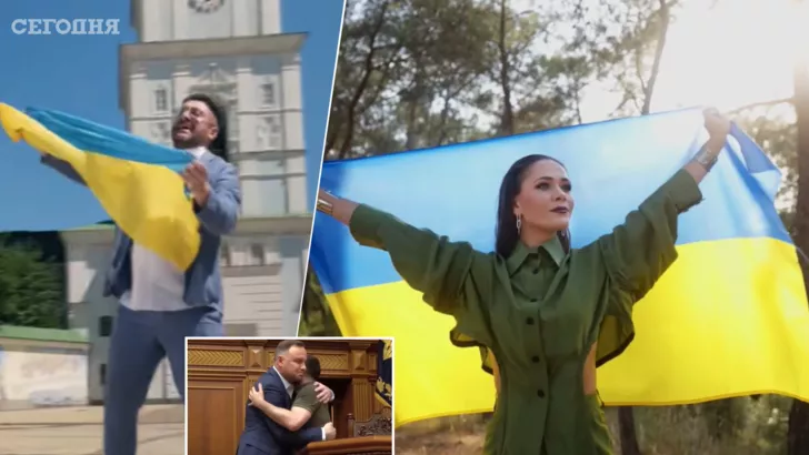 Кадры из клипа "Ми з України". Скриншот с видео телеканала "Украина"