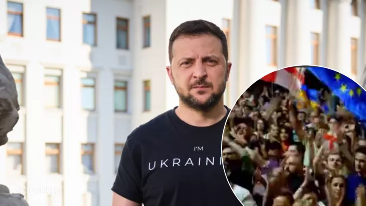 Зеленський виступив перед учасниками акції протесту у Грузії. Колаж "Сьогодні"
