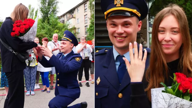 В Запорожье спасатель оригинально сделал предложение своей девушке.
