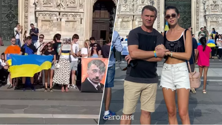 Сергій та Анна Реброви на українському мітингу у Мілані
