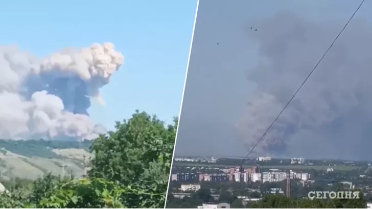 На Луганщині горять російські боєприпаси. Фото: колаж "Сьогодні"