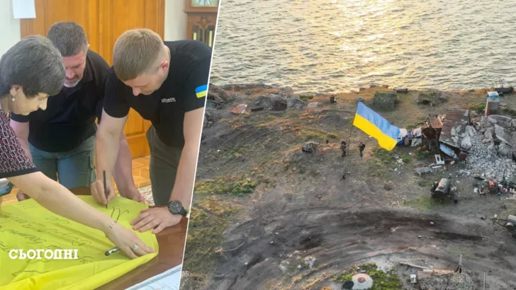 Военные установили флаг Украины на освобожденном острове Змеиный