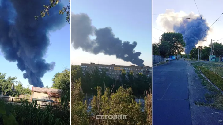 Шлейф диму видно практично з будь-якої точки Донецька / Колаж "Сьогодні"