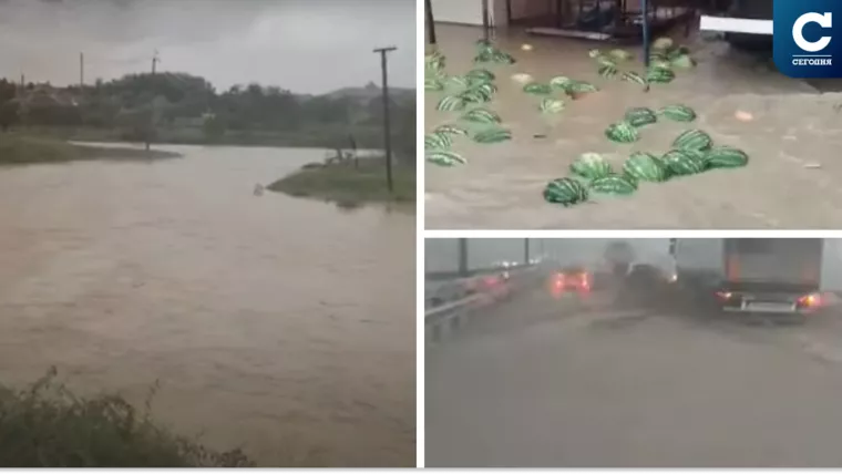 Потоп в Керчи парализовал движение транспорта. Коллаж "Сегодня"