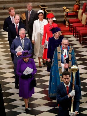Члены королевской семьи Кейт Миддлтон, принц Уильям, Меган Маркл и принц Гарри | Фото: AFP