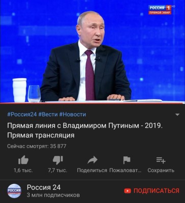 Соотношение "лайков" и "дизлайков" во время трансляции "Прямой линии с Путиным" | Фото: Сегодня
