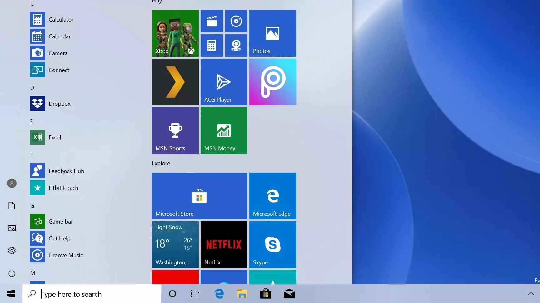 Легковесное меню "Пуск" в Windows 10 19H1