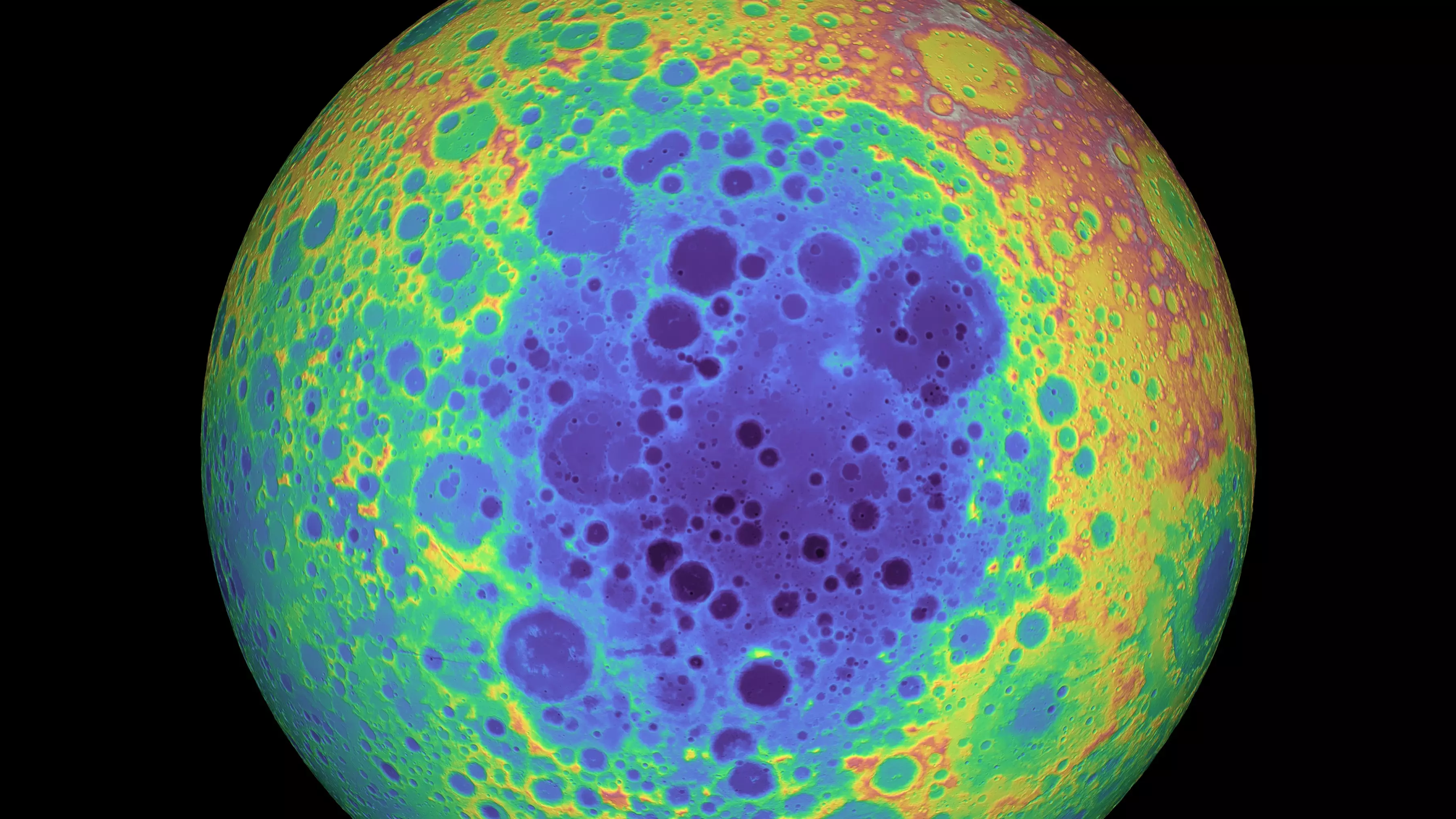 Айткенский бассейн (выделен фиолетовым цветом) представляет собой гигантский кратер от древнего падения метеорита