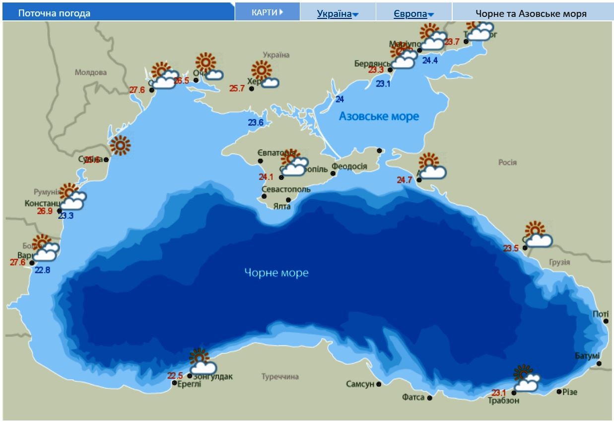 Карта теплой воды крыма