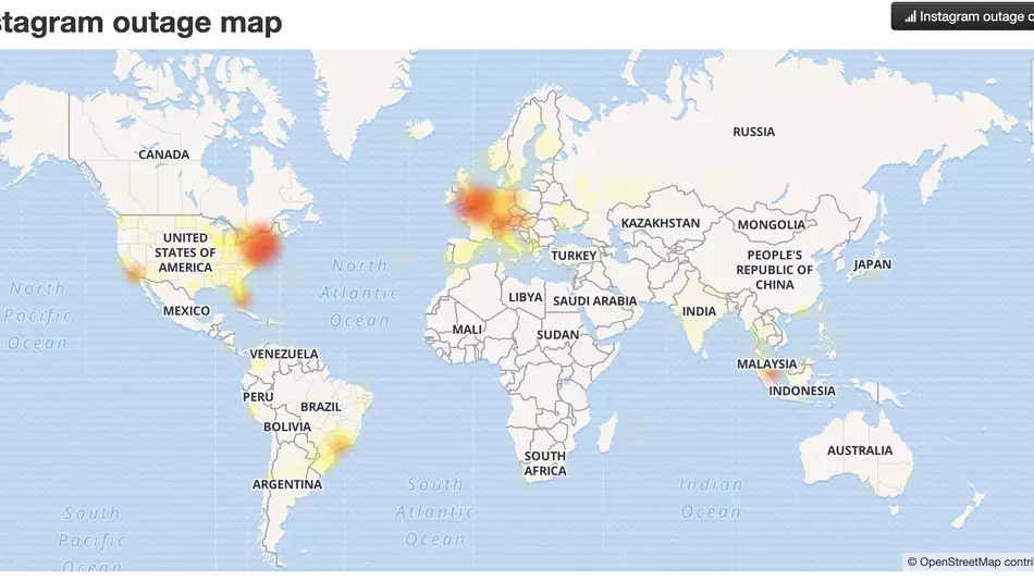 Карта глобального сбоя соцсетей