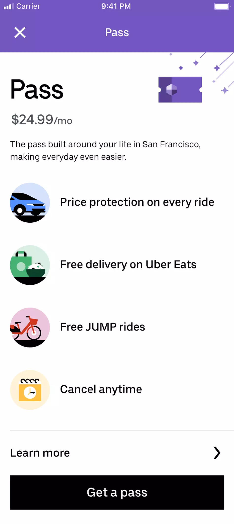 Описание всех услуг абонемента от Uber