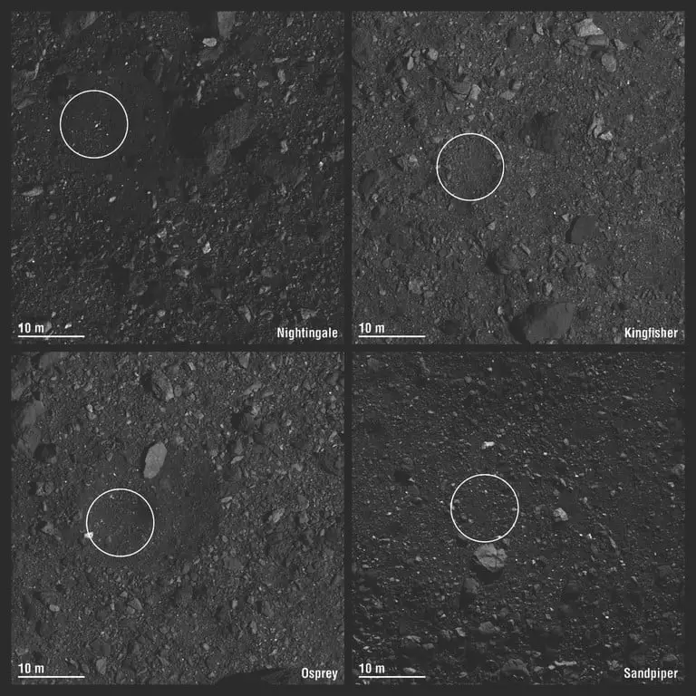 Заплановані місця для посадки на астероїд Бенну