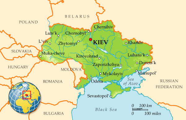 Страны-соседи Украины на карте