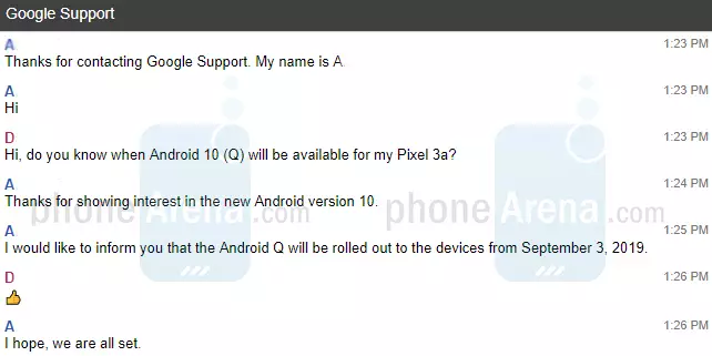 Официальное подтверждение даты выхода Android 10 от службы поддержки Google