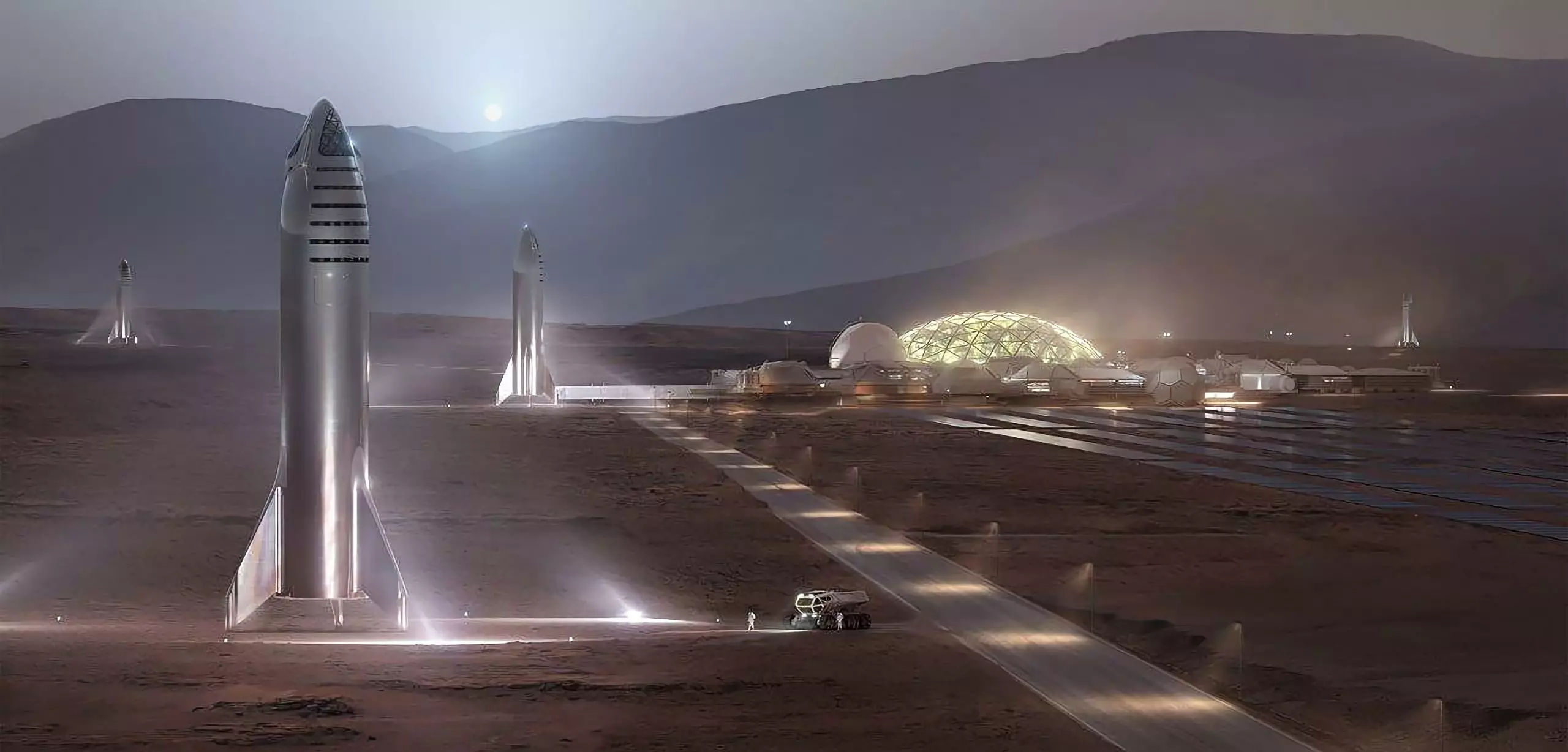 Иллюстрация покорения Марса кораблями Starship
