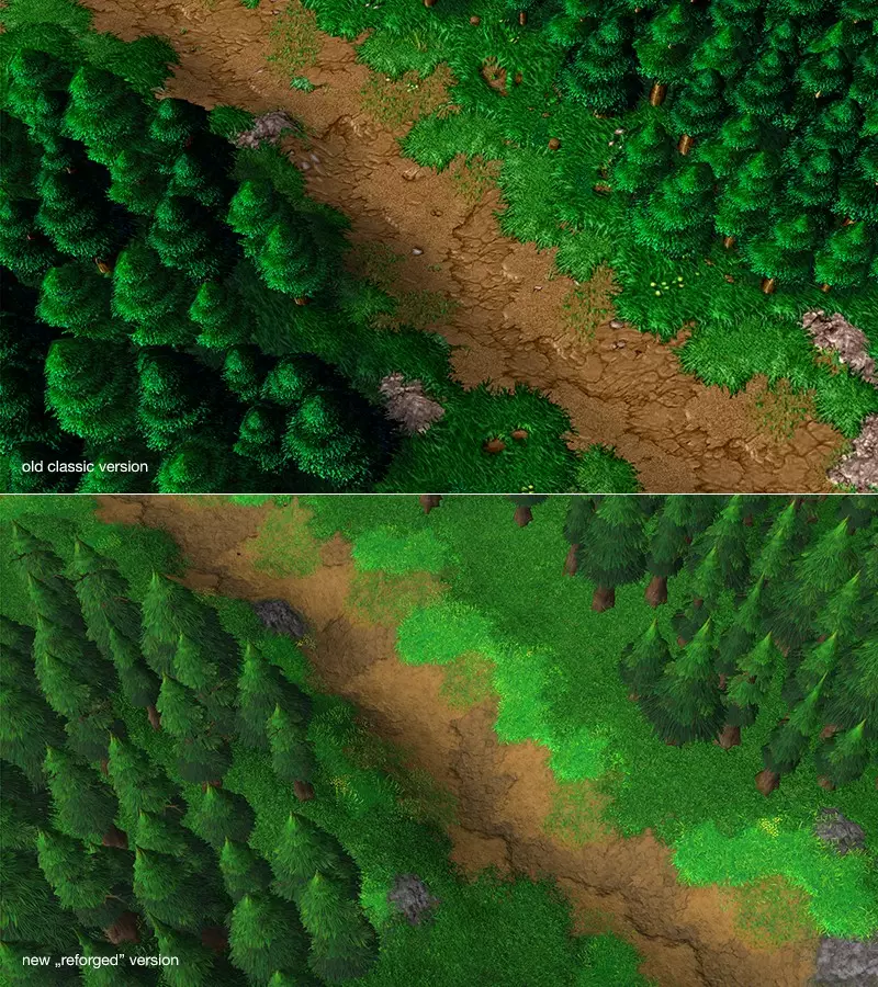 Warcraft 3: Reforged – порівняння графіки з оригіналом (зверху) і ремастером (знизу)