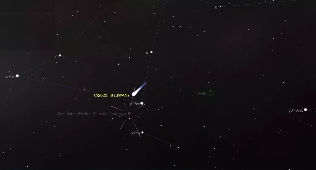 Положение кометы на ночном небе