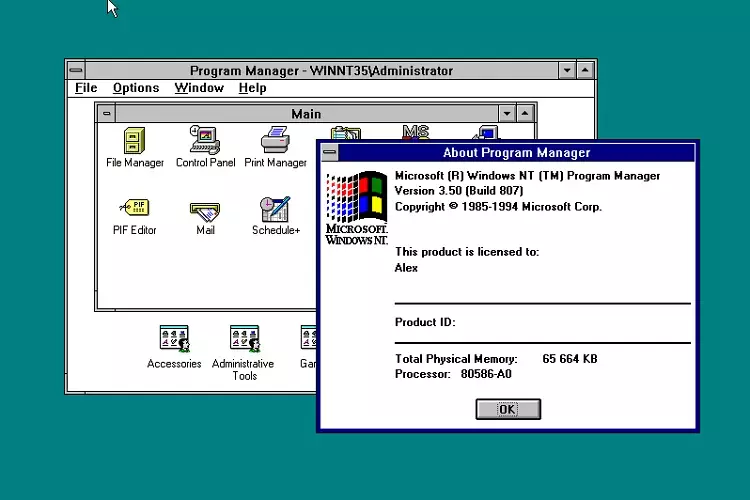 Интерфейс Windows NT 3.5